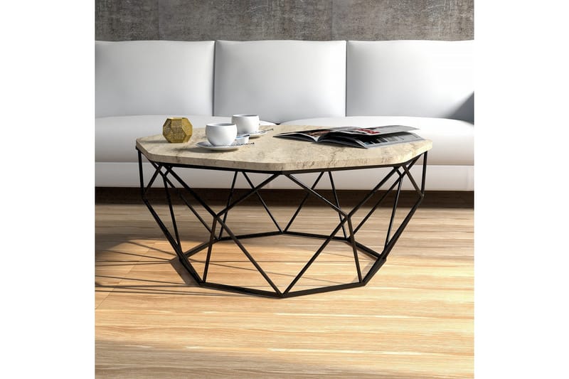 Almasi soikea sohvapöytä 90 cm kivi metallirungolla - Beige - Huonekalut - Pöytä & ruokailuryhmä - Sohvapöytä
