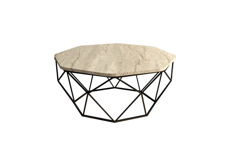 Almasi soikea sohvapöytä 90 cm kivi metallirungolla, Beige