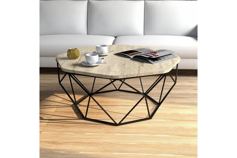 Almasi soikea sohvapöytä 90 cm kivi metallirungolla - Beige - Huonekalut - Pöytä & ruokailuryhmä - Sohvapöytä