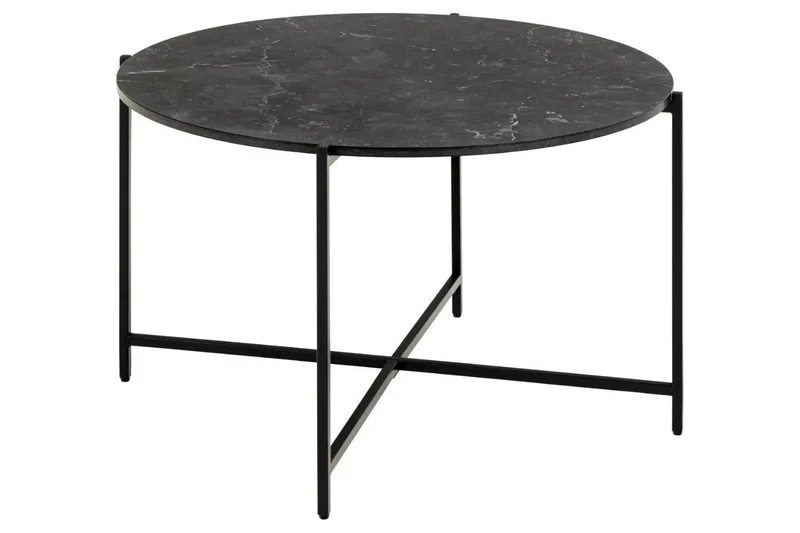 Almina pyöreä sohvapöytä 70 cm marmoria metallijalustalla, Musta