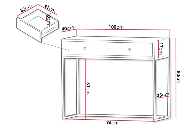 Altenau Peilipöytä 100x40 cm - Huonekalut - Pöytä & ruokailuryhmä - Meikki- & kampauspöydät