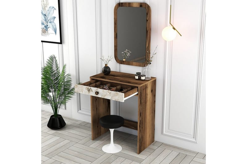 Ameias Kampauspöytä 70 cm - Pähkinä/Valkoinen/Marmori - Huonekalut - Pöytä & ruokailuryhmä - Meikki- & kampauspöydät