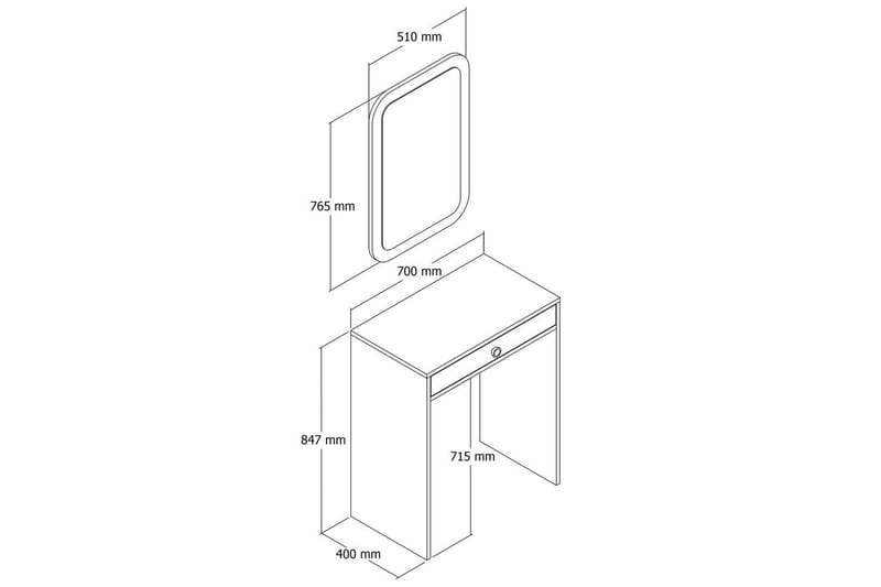 Ameias Kampauspöytä 70 cm - Pähkinä/Valkoinen/Marmori - Huonekalut - Pöytä & ruokailuryhmä - Meikki- & kampauspöydät