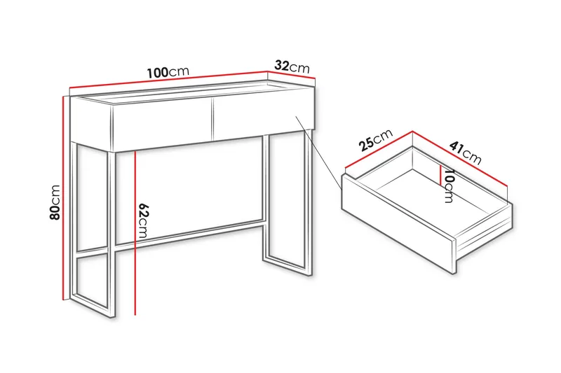 Amelus Meikkipöytä 100 cm - Ruskea - Huonekalut - Pöytä & ruokailuryhmä - Meikki- & kampauspöydät