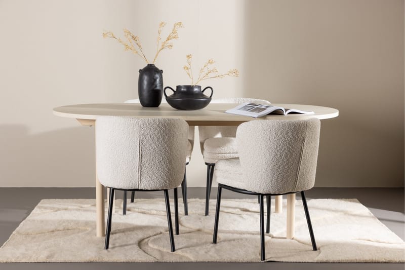 Andy Ruokailuryhmä 180 cm Soikea jossa 4 Agnes tuolia - Whitewash/Valkoinen - Huonekalut - Pöytä & ruokailuryhmä - Ruokailuryhmä