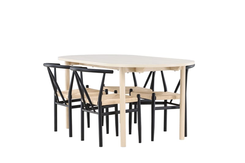 Andy Ruokailuryhmä 180 cm Soikea jossa 4 Alfons tuolia, Whitewash/Musta