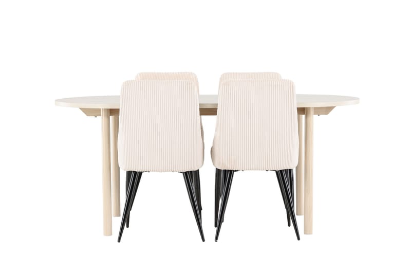 Andy Ruokailuryhmä 180 cm Soikea jossa 4 Leone tuolia - Whitewash/Beige - Huonekalut - Pöytä & ruokailuryhmä - Ruokailuryhmä