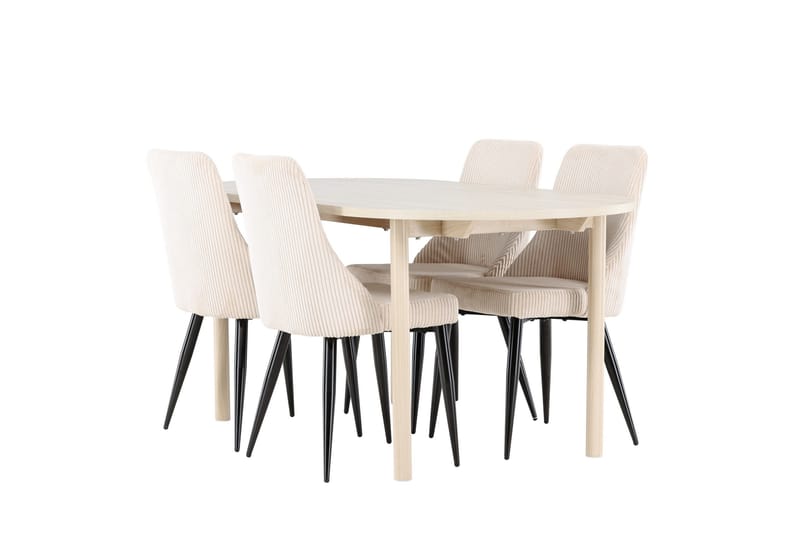 Andy Ruokailuryhmä 180 cm Soikea jossa 4 Leone tuolia, Whitewash/Beige