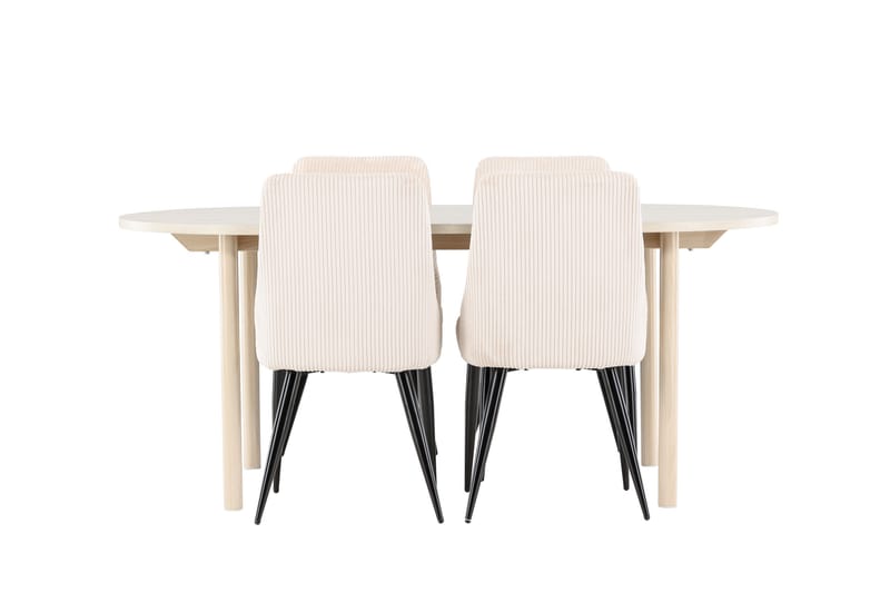 Andy Ruokailuryhmä 180 cm Soikea jossa 4 Leone tuolia - Whitewash/Beige - Huonekalut - Pöytä & ruokailuryhmä - Ruokailuryhmä