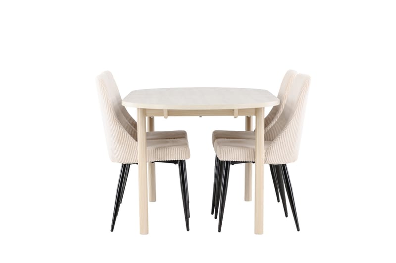 Andy Ruokailuryhmä 180 cm Soikea jossa 4 Leone tuolia - Whitewash/Beige - Huonekalut - Pöytä & ruokailuryhmä - Ruokailuryhmä