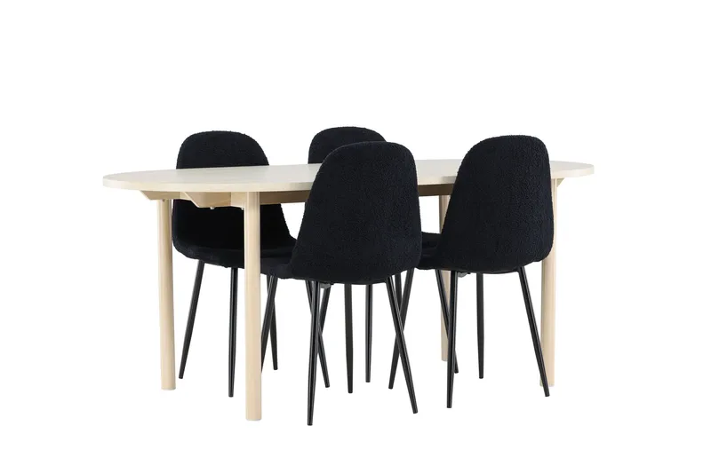Andy Ruokailuryhmä 180 cm Soikea jossa 4 Polar tuolia - Whitewash/Musta - Huonekalut - Pöytä & ruokailuryhmä - Ruokailuryhmä