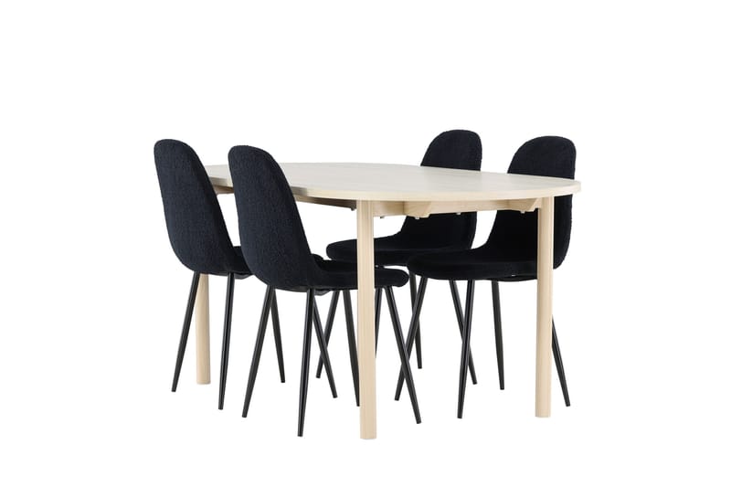 Andy Ruokailuryhmä 180 cm Soikea jossa 4 Polar tuolia, Whitewash/Musta