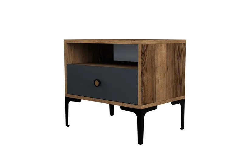 Ameias yöpöytä 56x40 cm ruskea/antrasiitti - Hanah Home - Huonekalut - Pöytä & ruokailuryhmä - Apupöytä & sivupöytä - Yöpöytä