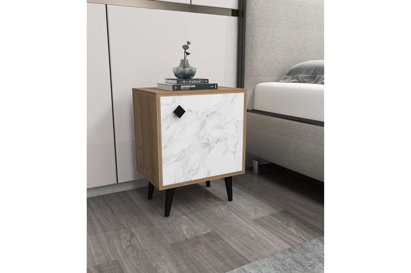 Hastikoz yöpöytä 45x35 cm ruskea/valkoinen - Hanah Home - Huonekalut - Pöytä & ruokailuryhmä - Apupöytä & sivupöytä - Yöpöytä