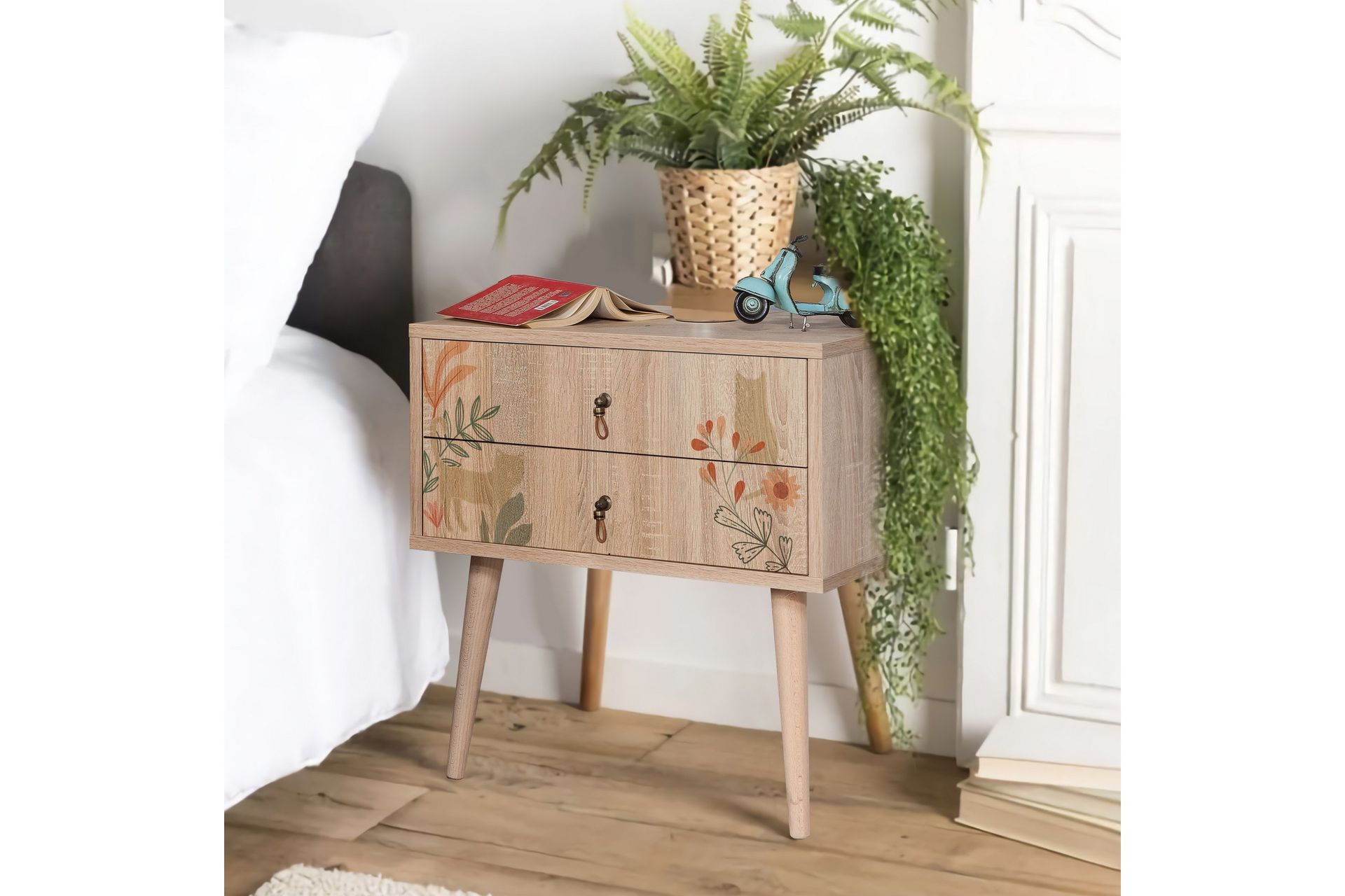 Bertoaria yöpöytä 60x40 cm ruskea - Hanah Home - Huonekalut - Pöytä & ruokailuryhmä - Apupöytä & sivupöytä - Yöpöytä