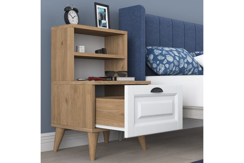 Akashya yöpöytä 45x40 cm ruskea/valkoinen - Hanah Home - Huonekalut - Pöytä & ruokailuryhmä - Apupöytä & sivupöytä - Yöpöytä