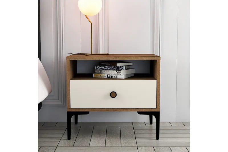 Ameias yöpöytä 56x40 cm ruskea/beige - Hanah Home - Huonekalut - Pöytä & ruokailuryhmä - Apupöytä & sivupöytä - Yöpöytä