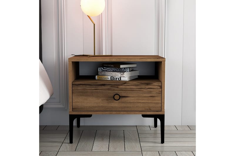 Ameias yöpöytä 56x40 cm ruskea - Hanah Home - Huonekalut - Pöytä & ruokailuryhmä - Apupöytä & sivupöytä - Yöpöytä