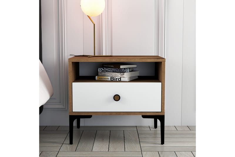 Ameias yöpöytä 56x40 cm ruskea/valkoinen - Hanah Home - Huonekalut - Pöytä & ruokailuryhmä - Apupöytä & sivupöytä - Yöpöytä