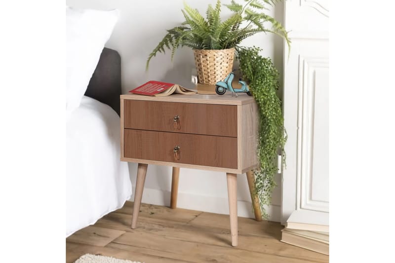 Bertoaria yöpöytä 60x40 cm ruskea - Hanah Home - Huonekalut - Pöytä & ruokailuryhmä - Apupöytä & sivupöytä - Yöpöytä