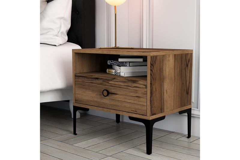 Ameias yöpöytä 56x40 cm ruskea - Hanah Home - Huonekalut - Pöytä & ruokailuryhmä - Apupöytä & sivupöytä - Yöpöytä