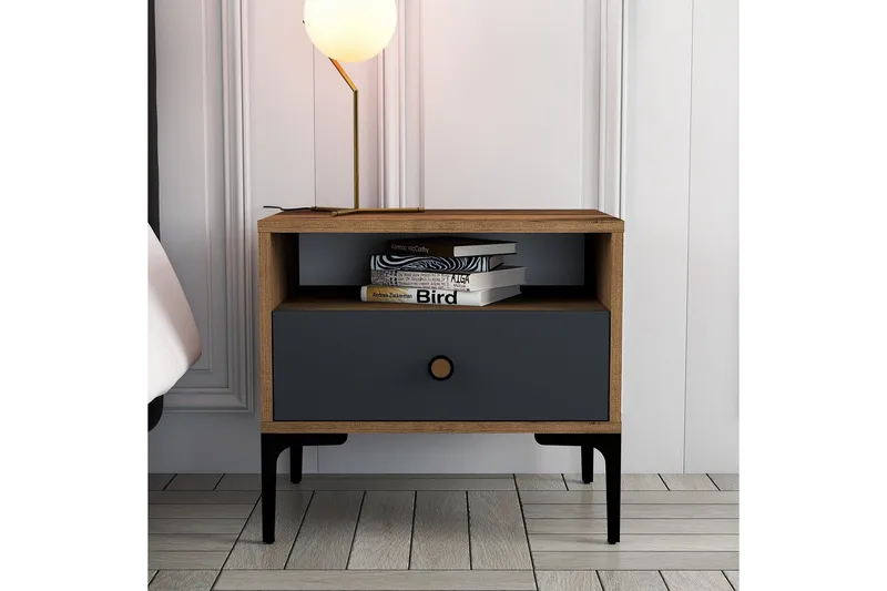 Ameias yöpöytä 56x40 cm ruskea/antrasiitti - Hanah Home - Huonekalut - Pöytä & ruokailuryhmä - Apupöytä & sivupöytä - Yöpöytä