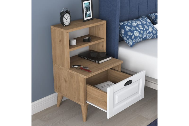 Akashya yöpöytä 45x40 cm ruskea/valkoinen - Hanah Home - Huonekalut - Pöytä & ruokailuryhmä - Apupöytä & sivupöytä - Yöpöytä