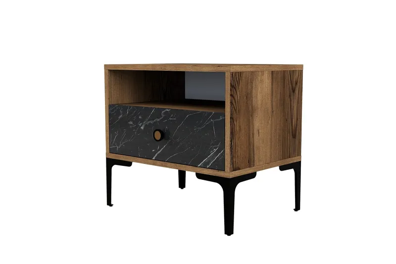 Ameias yöpöytä 56x40 cm ruskea/musta - Hanah Home - Huonekalut - Pöytä & ruokailuryhmä - Apupöytä & sivupöytä - Yöpöytä