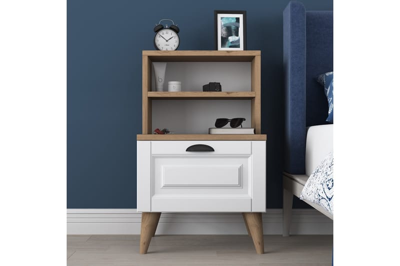 Akashya yöpöytä 45x40 cm ruskea/valkoinen - Hanah Home - Huonekalut - Pöytä & ruokailuryhmä - Apupöytä & sivupöytä - Yöpöytä