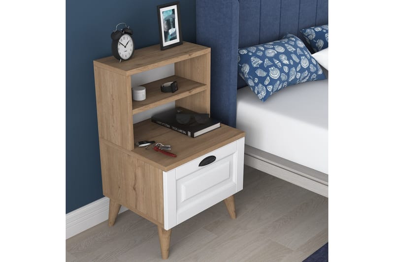 Akashya yöpöytä 45x40 cm ruskea/valkoinen - Hanah Home - Huonekalut - Pöytä & ruokailuryhmä - Apupöytä & sivupöytä - Yöpöytä