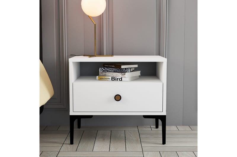 Ameias yöpöytä 56x40 cm valkoinen - Hanah Home - Huonekalut - Pöytä & ruokailuryhmä - Apupöytä & sivupöytä - Yöpöytä