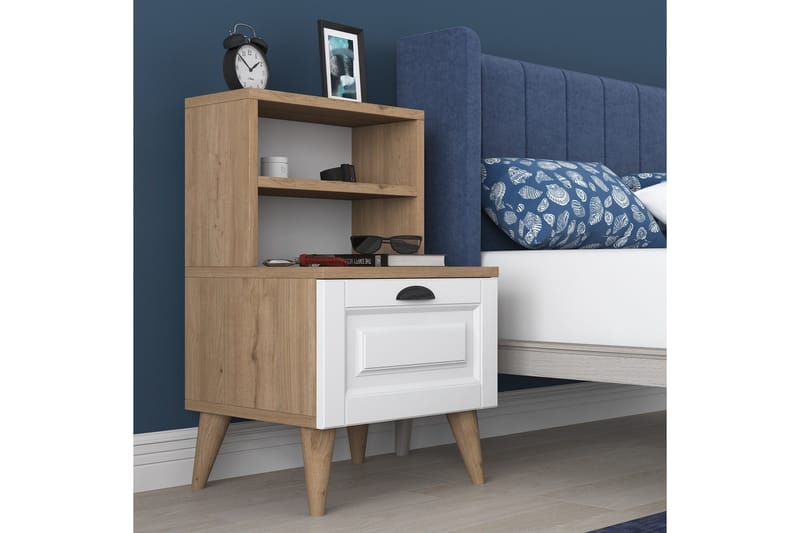 Akashya yöpöytä 45x40 cm ruskea/valkoinen - Hanah Home - Huonekalut - Pöytä & ruokailuryhmä - Apupöytä & sivupöytä - Yöpöytä