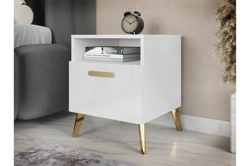 Akihiko Yöpöytä 40 cm - Valkoinen - Huonekalut - Pöytä & ruokailuryhmä - Apupöytä & sivupöytä - Yöpöytä