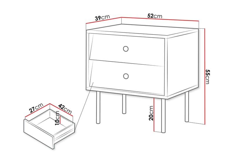 Akilesh Yöpöytä 52 cm - Valkoinen - Huonekalut - Pöytä & ruokailuryhmä - Apupöytä & sivupöytä - Yöpöytä