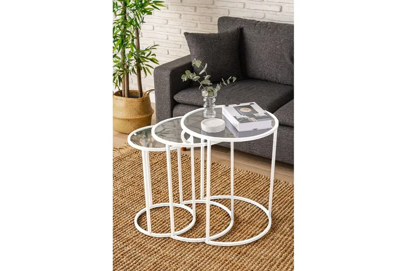 Alyasmin Pöytäsarja 34 cm - Valkoinen/Läpinäkyvä - Huonekalut - Pöytä & ruokailuryhmä - Apupöytä & sivupöytä - Sarjapöytä