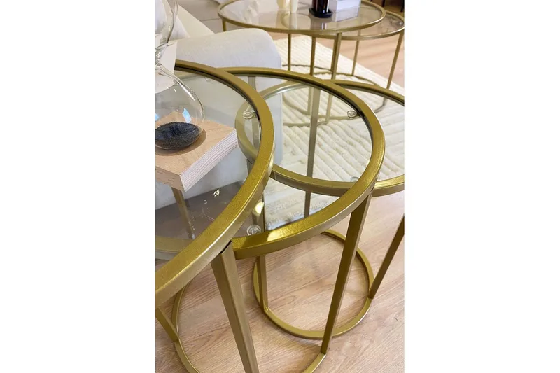 Alyasmin Pöytäsarja 34 cm - Keltainend/Läpinäkyvä - Huonekalut - Pöytä & ruokailuryhmä - Apupöytä & sivupöytä - Sarjapöytä