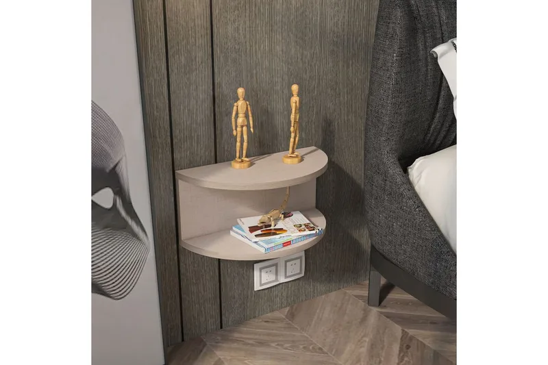 Antigua Seinälle Kiinnitettävä Yöpöytä 45 cm Vaalealla Puujäljitelmäpinnalla, Säilytystila Hyllyllä - Beige - Huonekalut - Pöytä & ruokailuryhmä - Apupöytä & sivupöytä - Yöpöytä