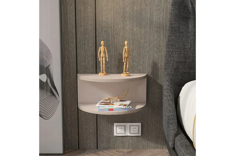 Antigua Seinälle Kiinnitettävä Yöpöytä 45 cm Vaalealla Puujäljitelmäpinnalla, Säilytystila Hyllyllä - Beige - Huonekalut - Pöytä & ruokailuryhmä - Apupöytä & sivupöytä - Yöpöytä