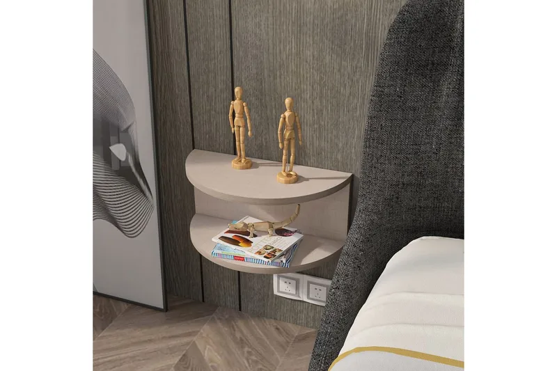Antigua Seinälle Kiinnitettävä Yöpöytä 45 cm Vaalealla Puujäljitelmäpinnalla, Säilytystila Hyllyllä - Beige - Huonekalut - Pöytä & ruokailuryhmä - Apupöytä & sivupöytä - Yöpöytä