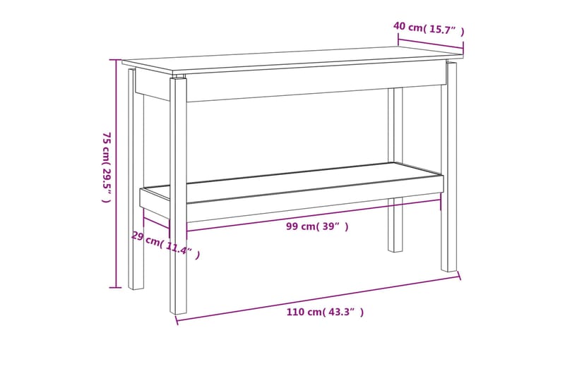 beBasic Konsolipöytä 110x40x75 cm täysi mänty - Ruskea - Konsolipöytä - Eteispöytä