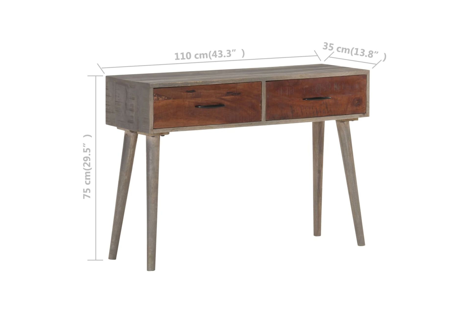 beBasic Konsolipöytä harmaa 110x35x75 cm täysi karkea mangopuu - Harmaa - Huonekalut - Pöytä & ruokailuryhmä - Apupöytä & sivupöytä - Konsolipöytä