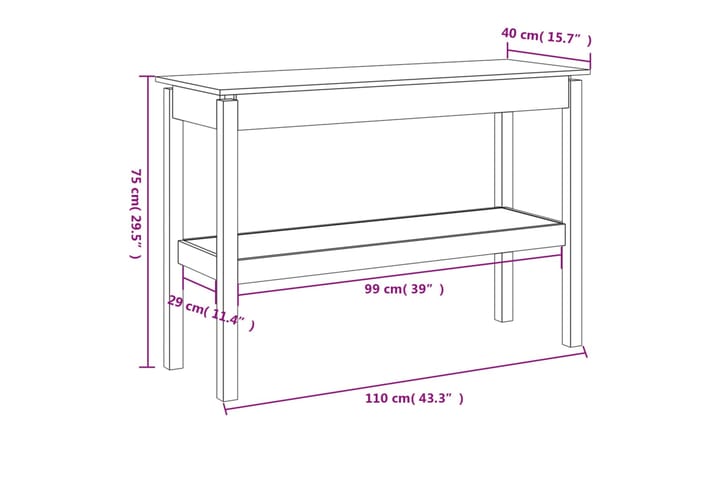 beBasic Konsolipöytä harmaa 110x40x75 cm täysi mänty - Harmaa - Konsolipöytä - Eteispöytä