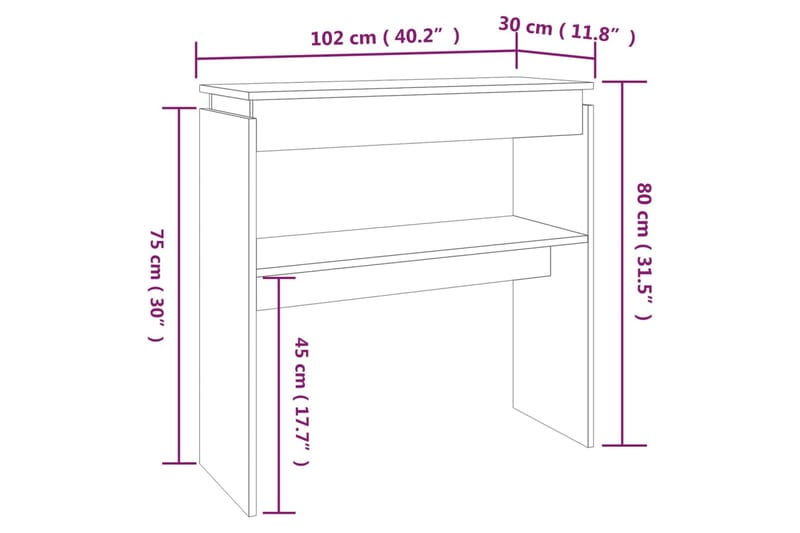 beBasic Konsolipöytä harmaa Sonoma 102x30x80 cm tekninen puu - Harmaa - Konsolipöytä - Eteispöytä