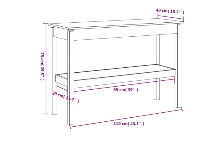 beBasic Konsolipöytä hunajanruskea 110x40x75 cm täysi mänty - Ruskea - Konsolipöytä - Eteispöytä