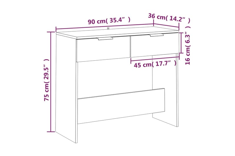 beBasic Konsolipöytä savutammi 90x36x75 cm tekninen puu - Ruskea - Konsolipöytä - Eteispöytä