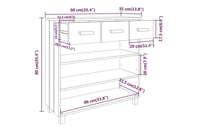 beBasic Konsolipöytä vaaleanharmaa 90x35x90 cm täysi mänty - Harmaa - Huonekalut - Pöytä & ruokailuryhmä - Apupöytä & sivupöytä - Konsolipöytä