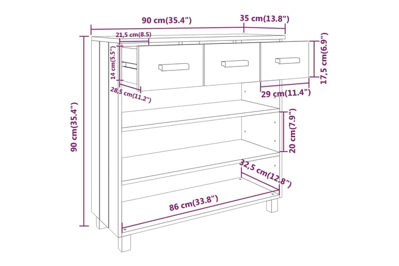 beBasic Konsolipöytä vaaleanharmaa 90x35x90 cm täysi mänty - Harmaa - Konsolipöytä - Eteispöytä