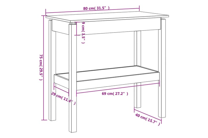beBasic Konsolipöytä valkoinen 80x40x75 cm täysi mänty - Valkoinen - Konsolipöytä - Eteispöytä