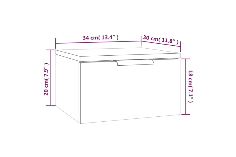 beBasic Seinäkiinnitettävä yöpöytä korkeakiilto valkoinen 34x30x20 cm - Valkoinen - Yöpöytä