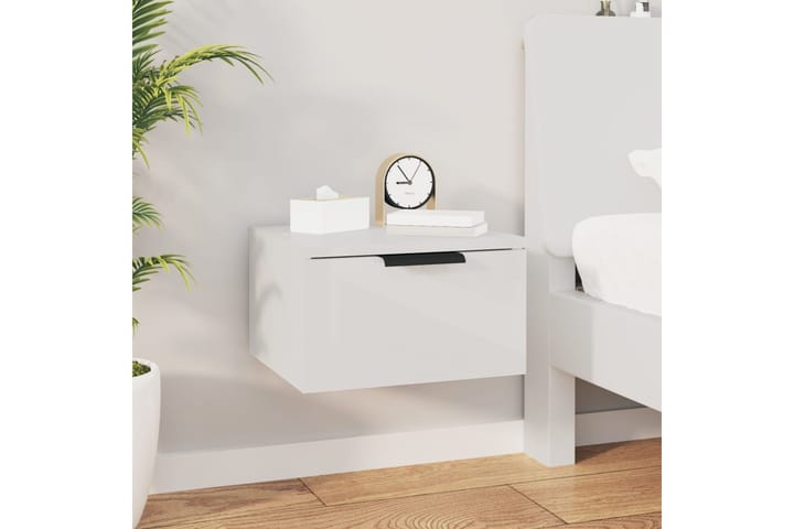 beBasic Seinäkiinnitettävä yöpöytä korkeakiilto valkoinen 34x30x20 cm - Valkoinen - Yöpöytä